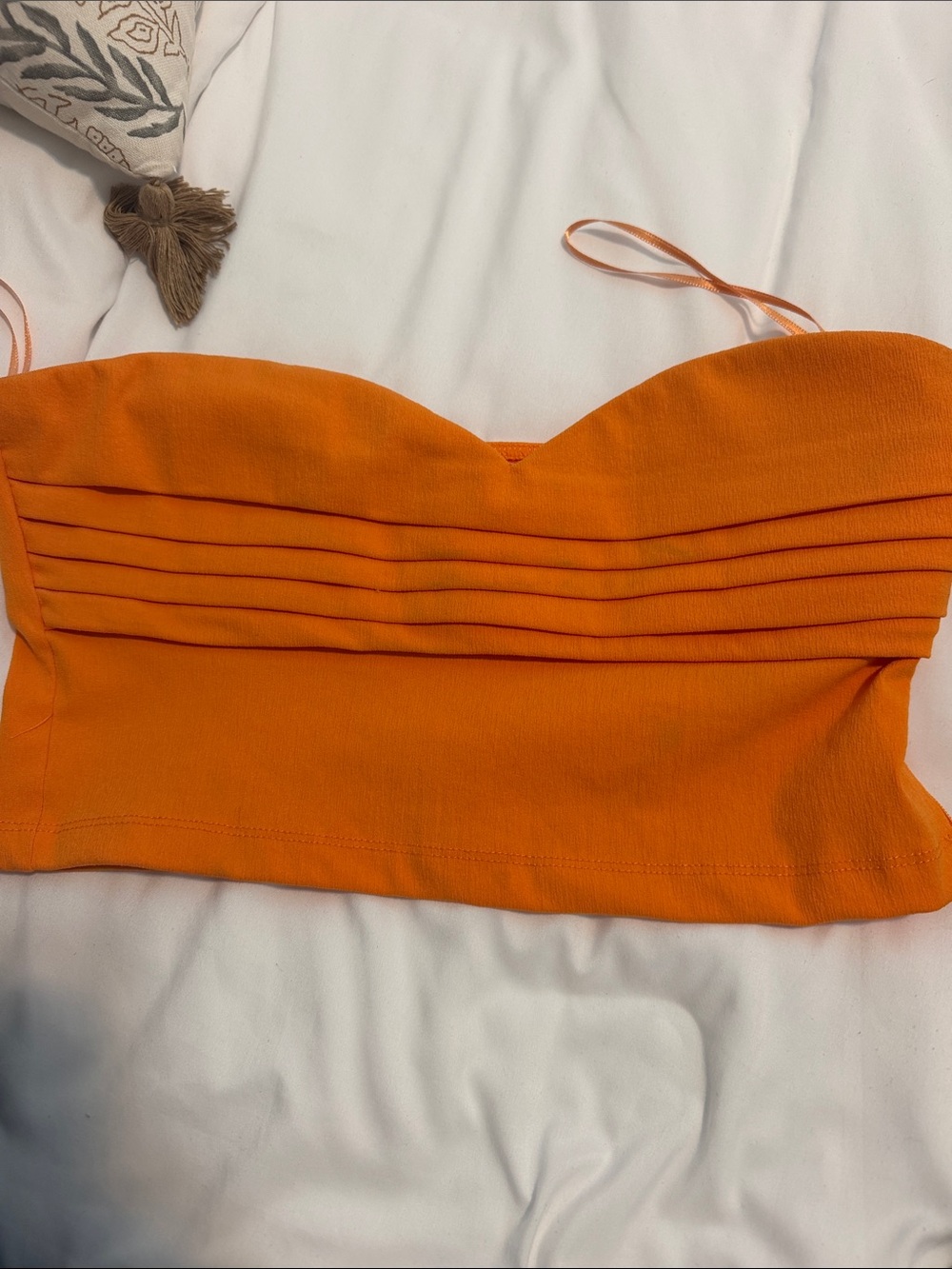 Zara Orange Strapless Pleated Bodice Crop Dress